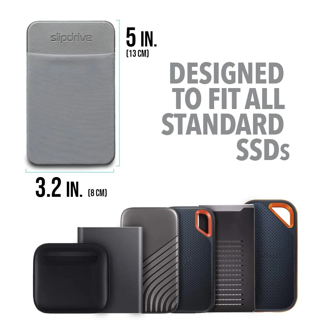 Slipdrive Gray Portable Hard Drive Sleeve for Laptop | 13 cm x 8.1 cm (5" x 3.2") Stick-on Case - view 2