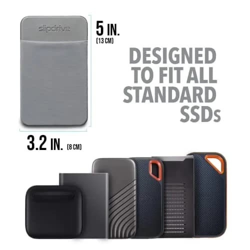 Slipdrive Gray Portable Hard Drive Sleeve for Laptop | 13 cm x 8.1 cm (5" x 3.2") Stick-on Case thumbnail 2