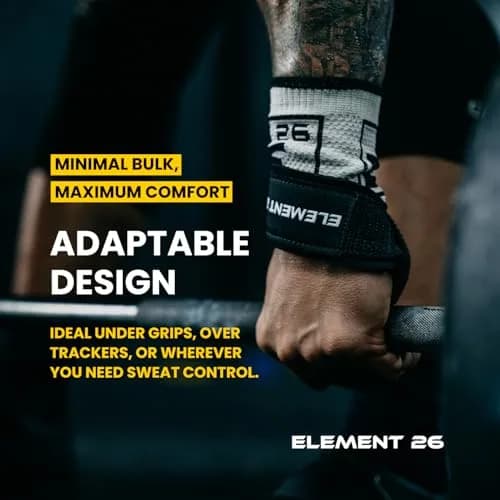 Element 26 Sweat Wicking Wrist Bands (4 Pack) - Sweat Absorbing for Men & Women, Large, Black thumbnail 6