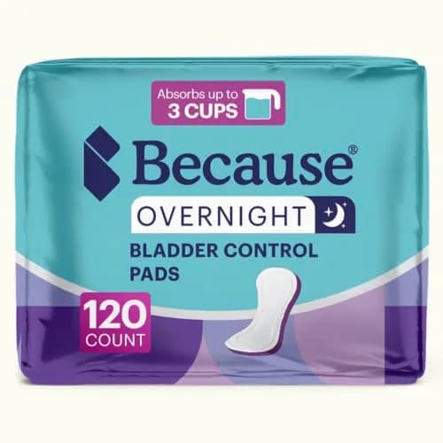 Because Premium Overnight Incontinence Pads for Women - Extra Heavy Absorbency, 120 Count (6 Packs of 20) | Leak-Free Nighttime Protection thumbnail 1
