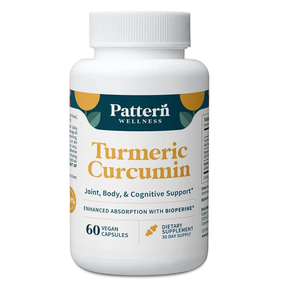 Pattern Wellness Turmeric Curcumin Supplement – 60 Capsules | 1300mg, 95% Curcuminoids, Bioperine for Absorption