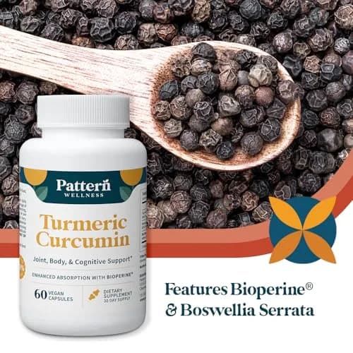 Pattern Wellness Turmeric Curcumin Supplement – 60 Capsules | 1300mg, 95% Curcuminoids, Bioperine for Absorption thumbnail 6