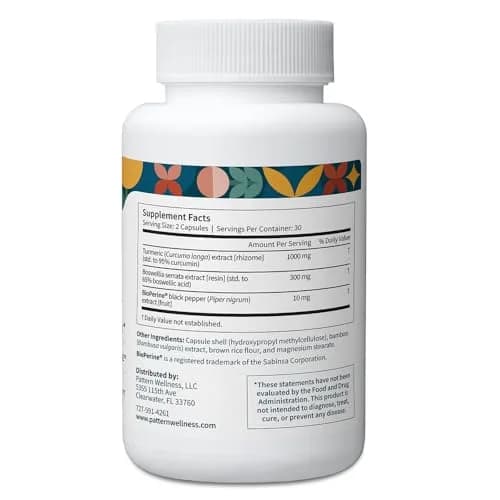 Pattern Wellness Turmeric Curcumin Supplement – 60 Capsules | 1300mg, 95% Curcuminoids, Bioperine for Absorption thumbnail 3