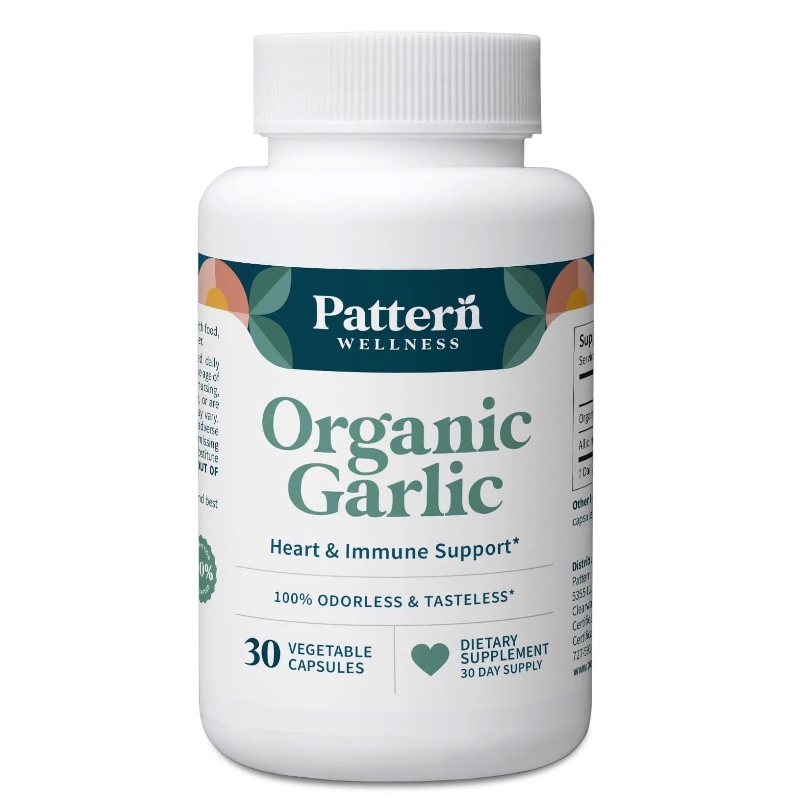Pattern Wellness Odorless Organic Garlic Supplement – 30 Capsules | Supports Circulatory & Immune Health - main product image