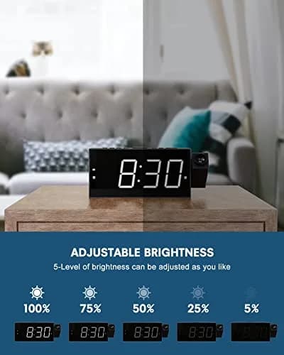 OnLyee Projection Alarm Clock with 180° Ceiling Projector & Dual Alarm, 7-Inch LED Display, White Digits/Red Projection | Modern Design for Bedroom thumbnail 5