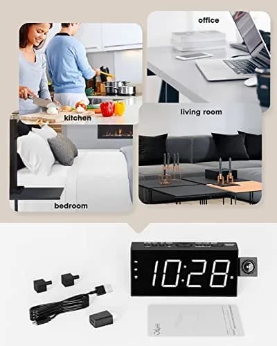 OnLyee Projection Alarm Clock with 180° Ceiling Projector & Dual Alarm, 7-Inch LED Display, White Digits/Red Projection | Modern Design for Bedroom thumbnail 7