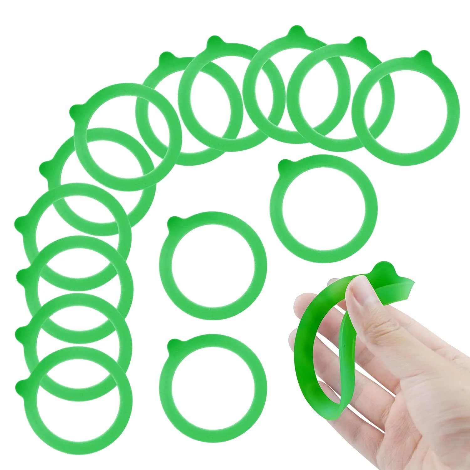 FCENDS Rubber Seals for Glass Jars 12 pcs | Airtight Silicone Gaskets for Mason Jars, Leakproof, Reusable, Fits Most Sizes (Green) - main product image