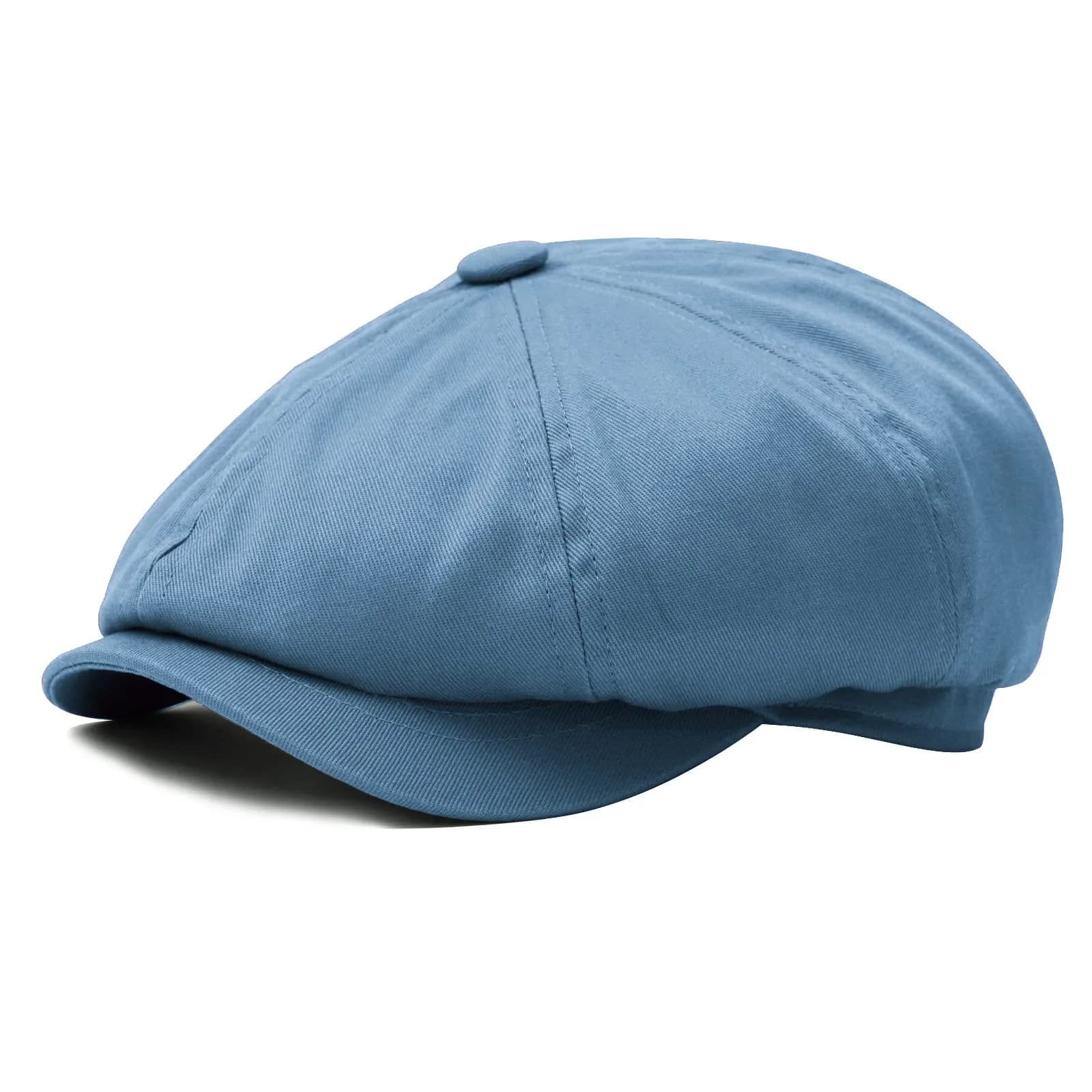 BOTVELA Men's 100% Cotton Newsboy Flat Cap | Light Blue, 7 3/8 (58.5 cm)