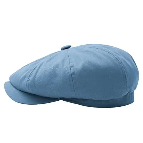 BOTVELA Men's 100% Cotton Newsboy Flat Cap | Light Blue, 7 3/8 (58.5 cm) thumbnail 2
