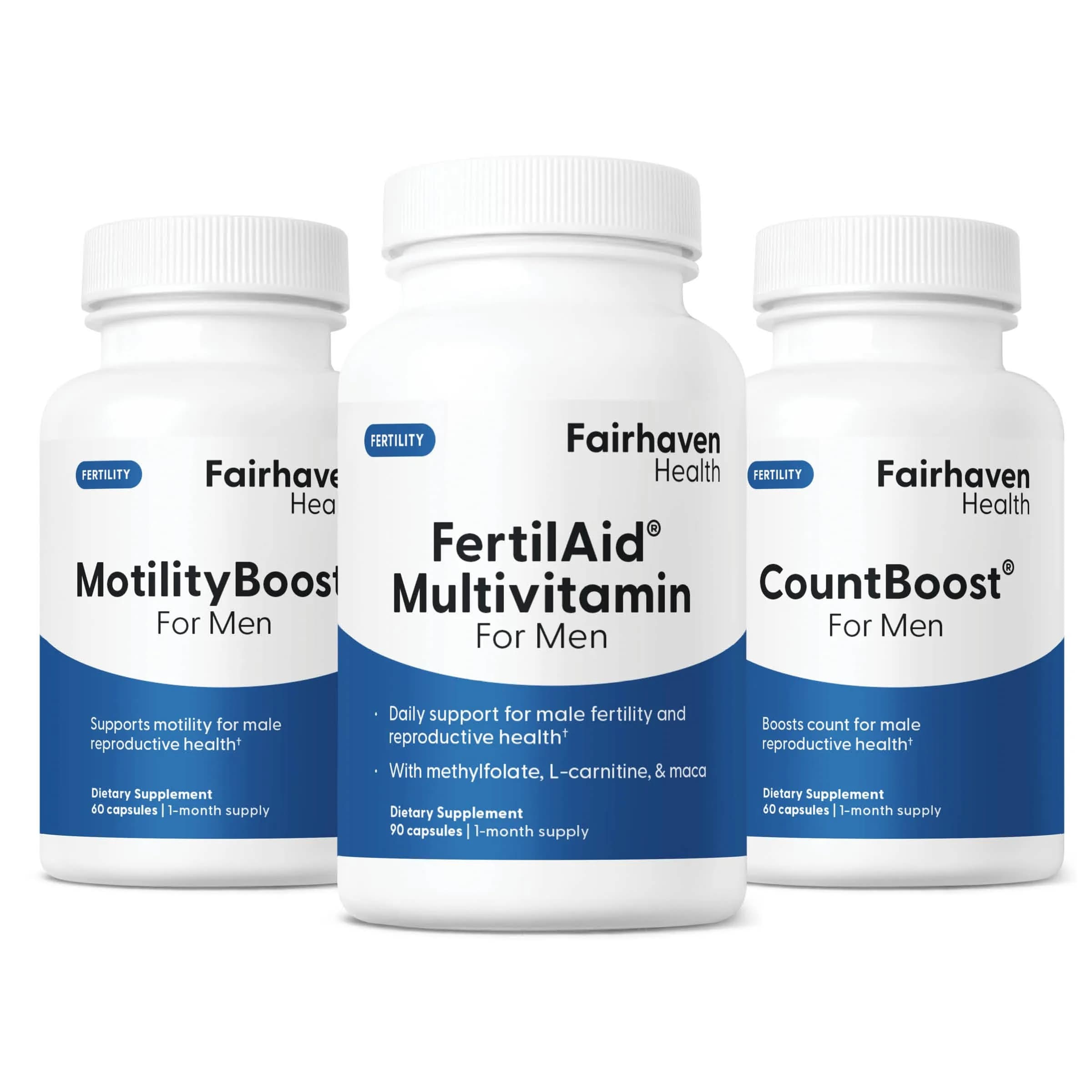 Fairhaven Health FertilAid Multivitamin, MotilityBoost & CountBoost Combo | Supports Male Fertility & Reproductive Health — Off-white