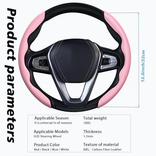 WOCOCN 2pcs Car Steering Wheel Cover, Anti-Skid Carbon Fiber, Pink | Breathable & Wear-Resistant thumbnail 6