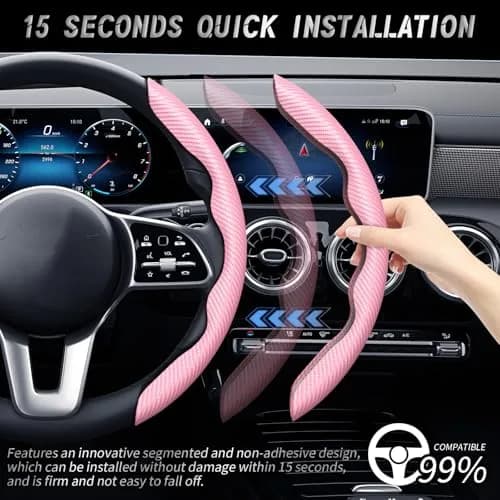 WOCOCN 2pcs Car Steering Wheel Cover, Anti-Skid Carbon Fiber, Pink | Breathable & Wear-Resistant thumbnail 3