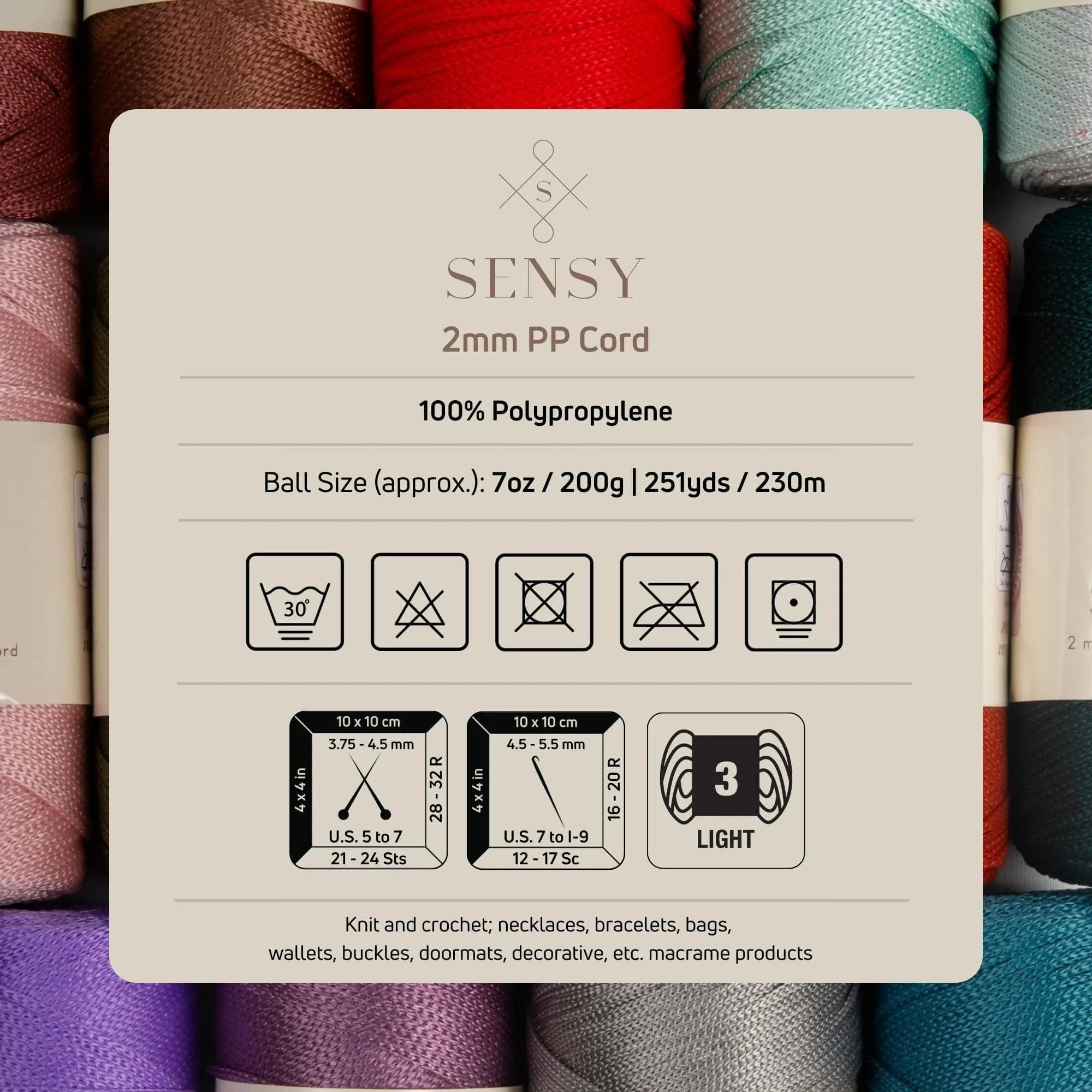 S SENSY 2mm Polyester Cord 251 Yards (230m) | Sage Color Macrame Rope for Bags & Decor - view 4