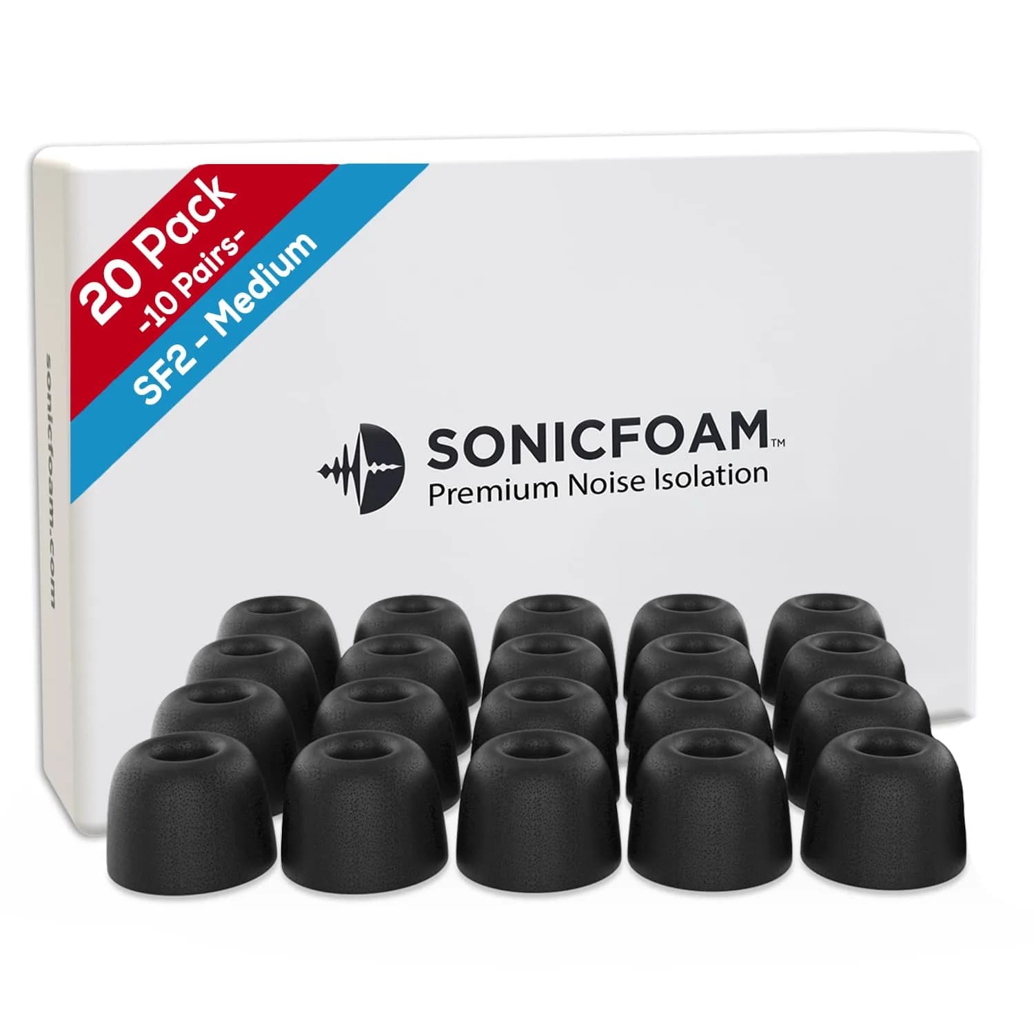 SONICFOAM SF2 Memory Foam Earbud Tips Medium | Fits Earbuds 4.4-5.7mm, Lasts 4 Weeks — Medium - SF2