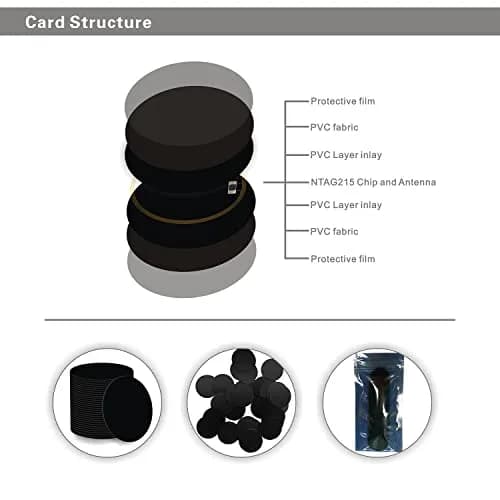 sanpopo Black NFC Cards 30PCS 25mm (1 Inch) Coin NFC Card | NTAG215 Chip with 504 Bytes Memory thumbnail 2