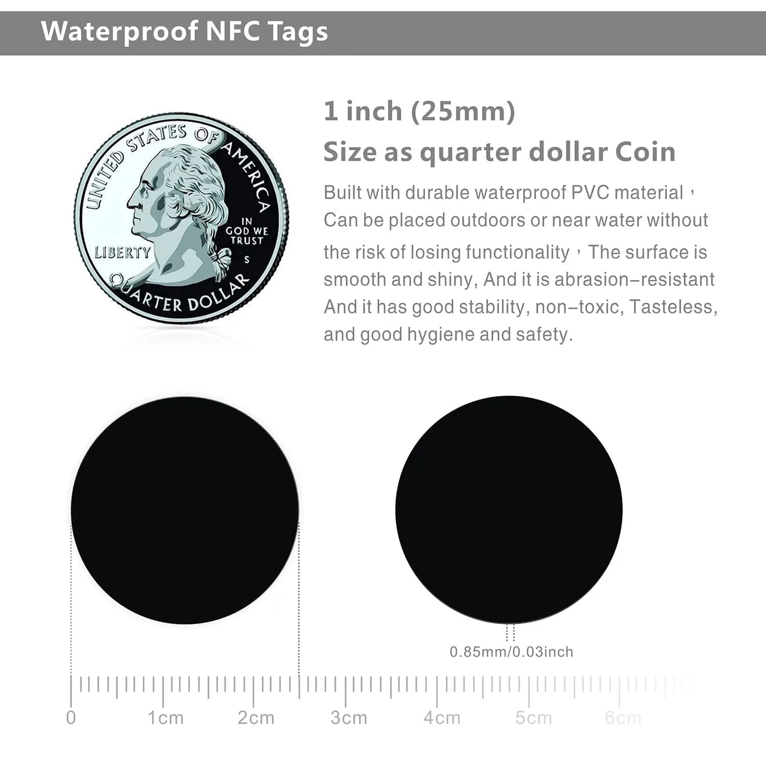 sanpopo Black NFC Cards 30PCS 25mm (1 Inch) Coin NFC Card | NTAG215 Chip with 504 Bytes Memory - view 3