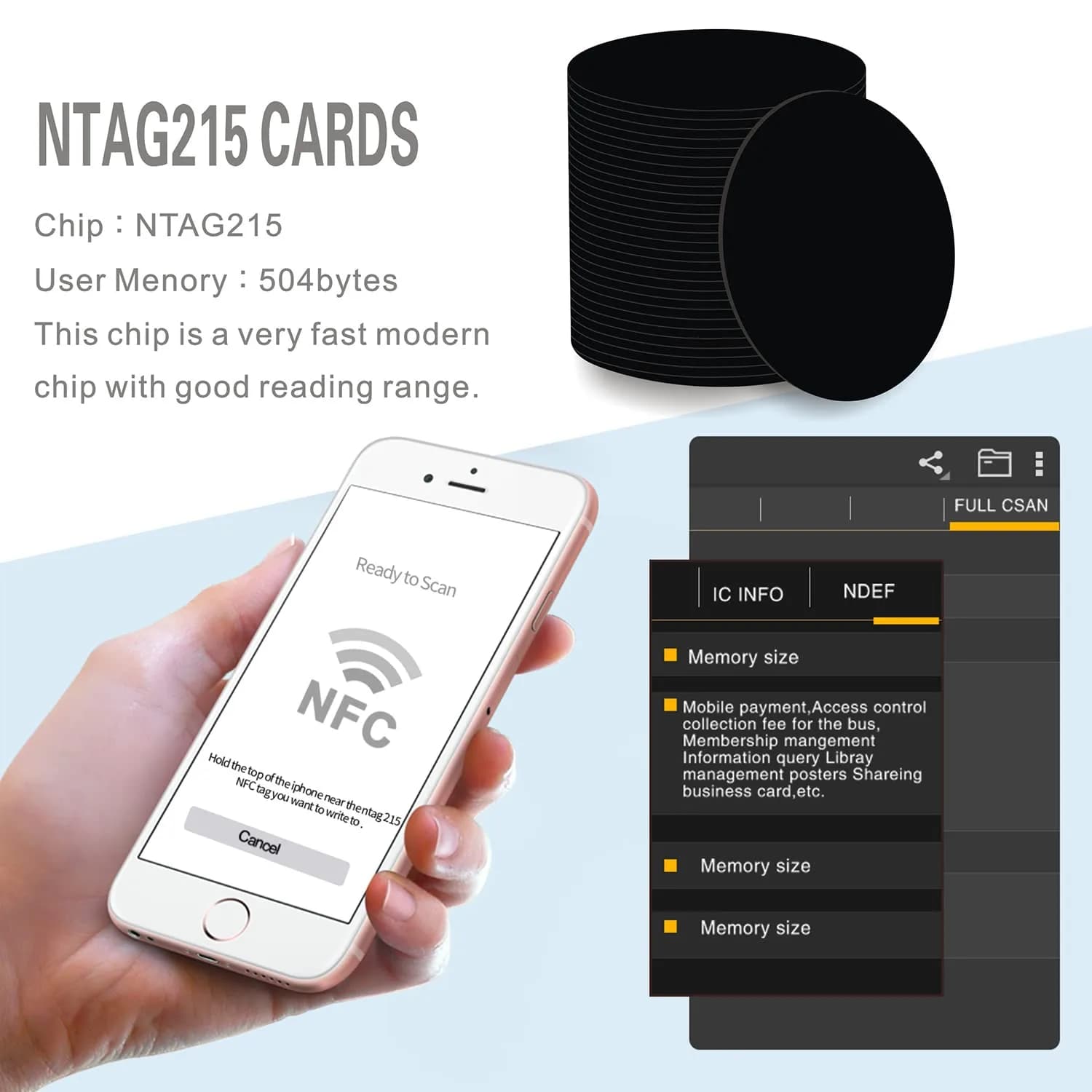 sanpopo Black NFC Cards 30PCS 25mm (1 Inch) Coin NFC Card | NTAG215 Chip with 504 Bytes Memory - view 4