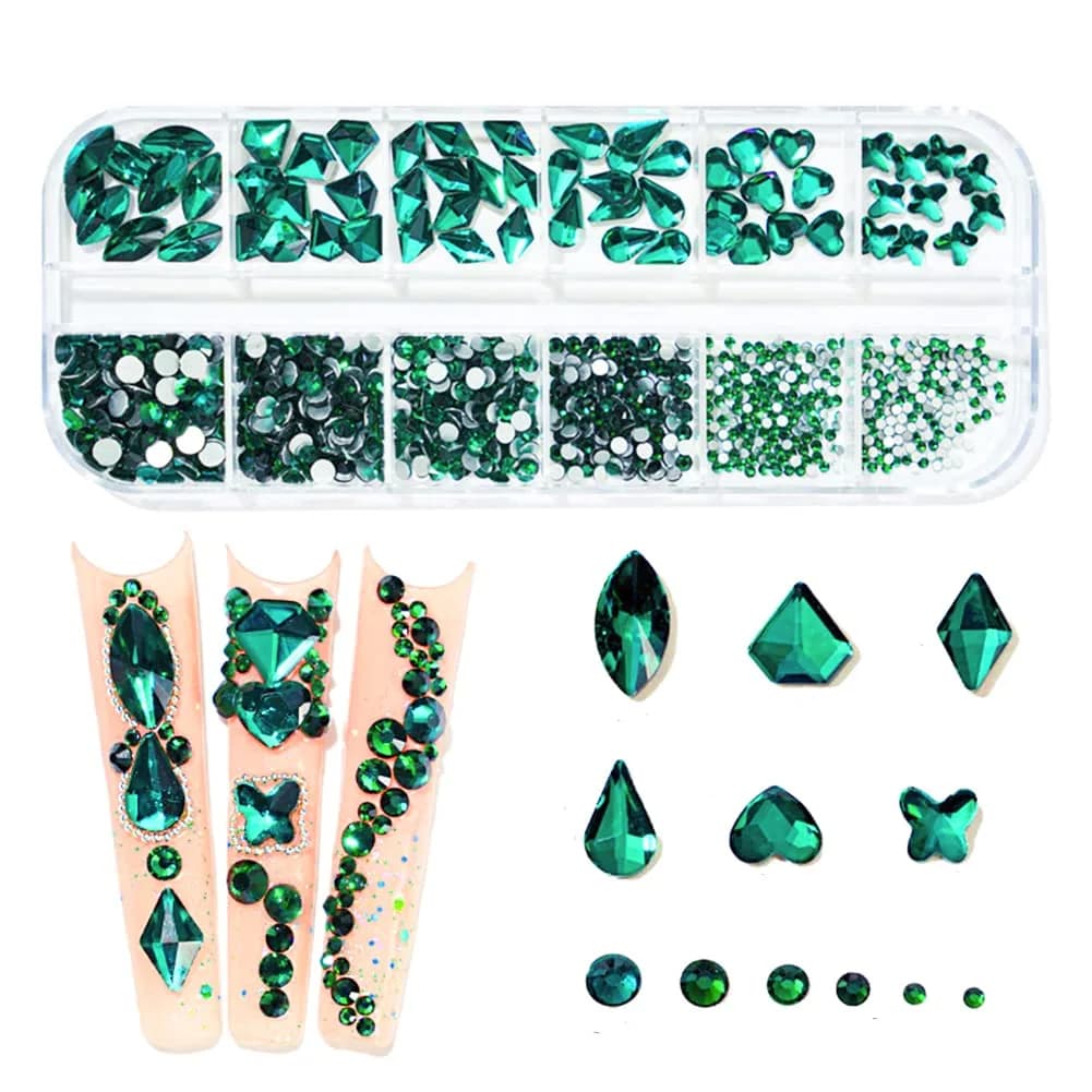 La Jolie Jasmin Craft Bead 735 Pieces Red Rhinestones for Nails | High-Quality Glass, Easy Application, Multiple Uses — Green