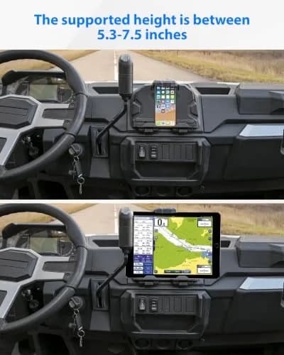 SAUTVS Tablet Mount for Polaris Ranger XP 1000/Crew 2018-2026 with Storage Box | Adjustable Dashboard Mount thumbnail 3