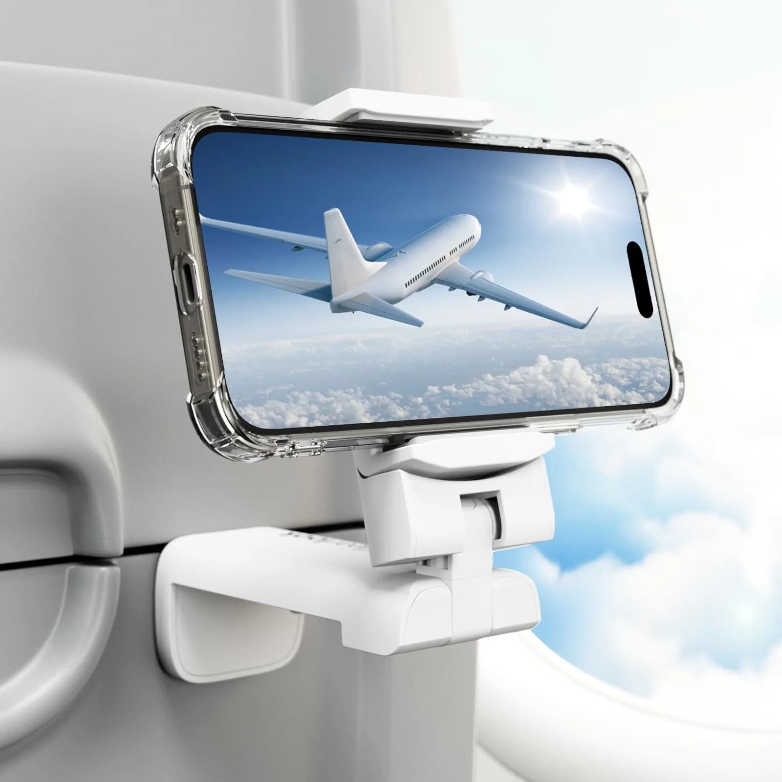 Klearlook Universal Flight Phone Holder, White, Foldable, 360 Rotation | Compatible with 4.7-6.9 Inch Phones - main product image