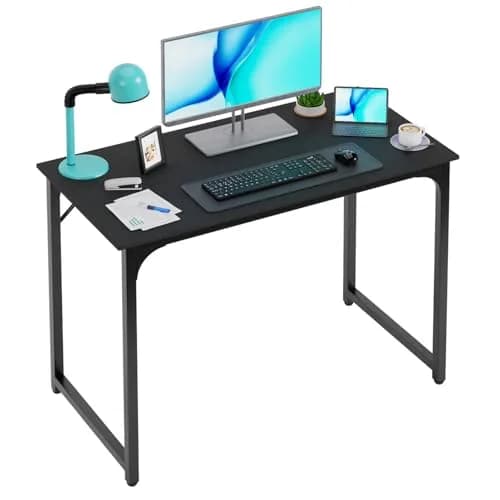 PayLessHere 39 Inch Computer Desk Black | Sturdy Office Desk with Metal Frame & Adjustable Feet thumbnail 1