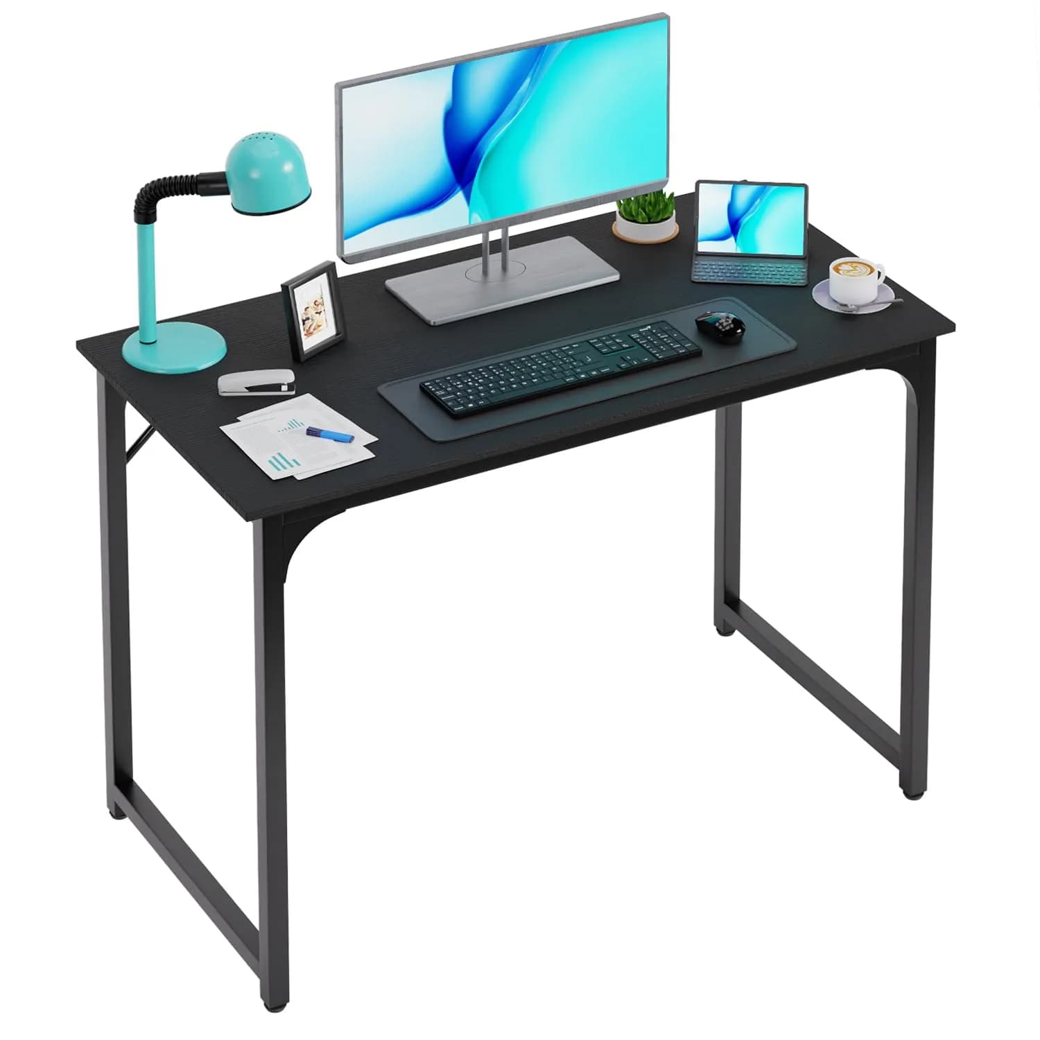 PayLessHere 39 Inch Computer Desk Black | Sturdy Office Desk with Metal Frame & Adjustable Feet