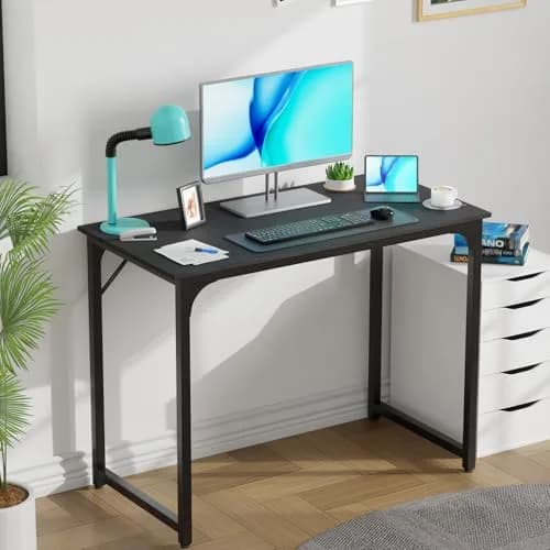 PayLessHere 39 Inch Computer Desk Black | Sturdy Office Desk with Metal Frame & Adjustable Feet thumbnail 2
