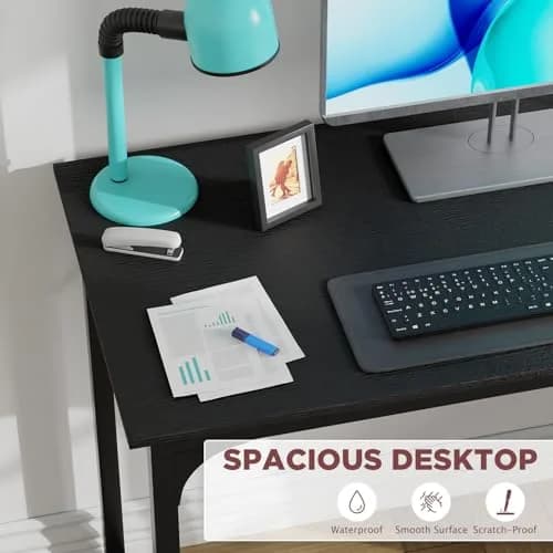 PayLessHere 39 Inch Computer Desk Black | Sturdy Office Desk with Metal Frame & Adjustable Feet thumbnail 3