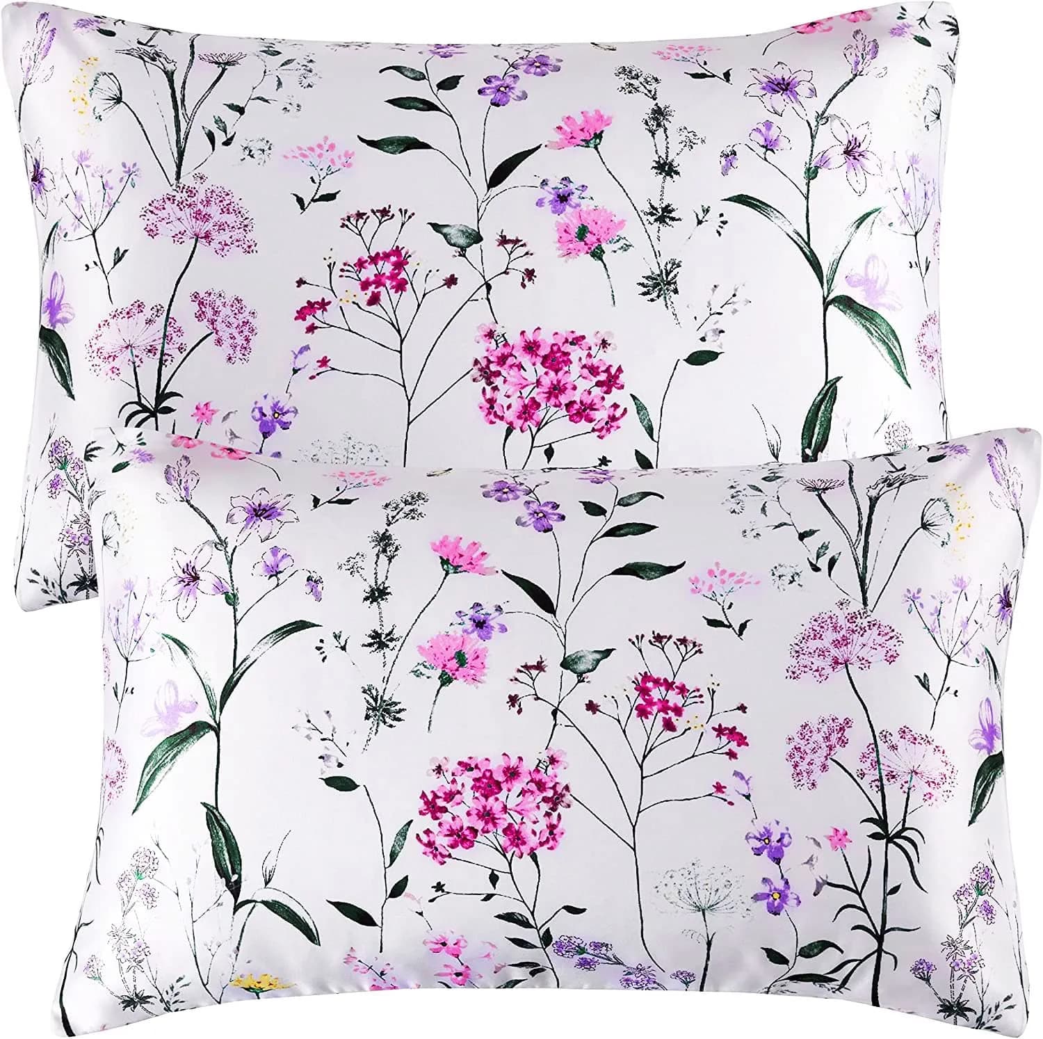 NASUMR White Satin Pillowcase for Hair and Skin | Queen Size, 2 Pack, Envelope Closure, Floral Pattern