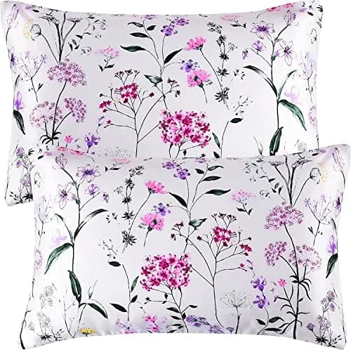 NASUMR White Satin Pillowcase for Hair and Skin | Queen Size, 2 Pack, Envelope Closure, Floral Pattern thumbnail 1