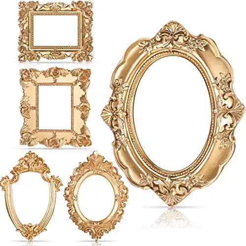 Yalikop Mini Vintage Gold Resin Picture Frames 5 Pcs (12.5 x 10.16 cm / 4.92 x 4 in) | Ornate Floral Carvings for DIY Craft Embellishments thumbnail 1