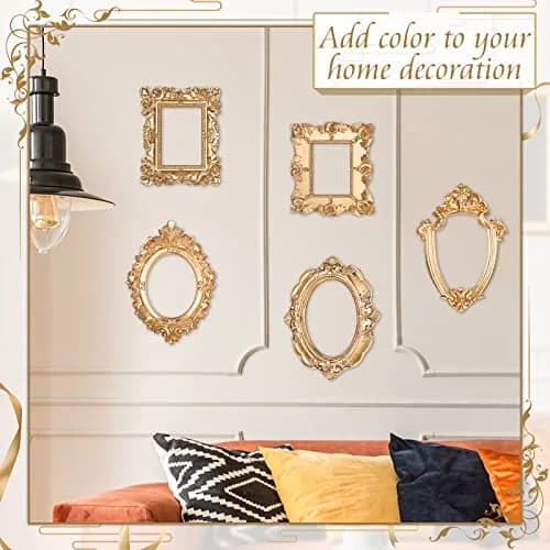 Yalikop Mini Vintage Gold Resin Picture Frames 5 Pcs (12.5 x 10.16 cm / 4.92 x 4 in) | Ornate Floral Carvings for DIY Craft Embellishments thumbnail 6