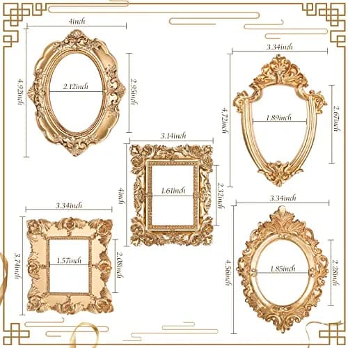 Yalikop Mini Vintage Gold Resin Picture Frames 5 Pcs (12.5 x 10.16 cm / 4.92 x 4 in) | Ornate Floral Carvings for DIY Craft Embellishments thumbnail 3