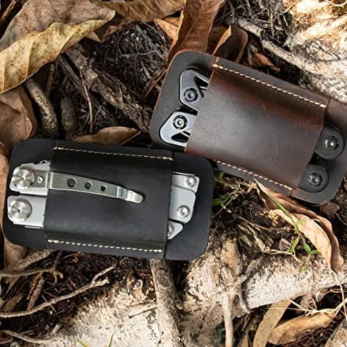 Topstache Handmade Leather Multitool Sheath for Belt, Horizontal Carry EDC Pocket Organizer for Men, Size M, Dark Brown | 12 cm (4.75") x 6.3 cm (2.5") thumbnail 2