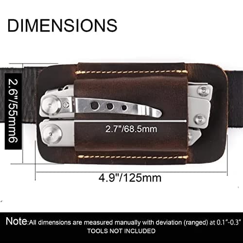 Topstache Handmade Leather Multitool Sheath for Belt, Horizontal Carry EDC Pocket Organizer for Men, Size M, Dark Brown | 12 cm (4.75") x 6.3 cm (2.5") thumbnail 3