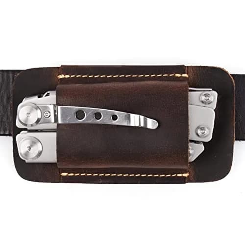 Topstache Handmade Leather Multitool Sheath for Belt, Horizontal Carry EDC Pocket Organizer for Men, Size M, Dark Brown | 12 cm (4.75") x 6.3 cm (2.5") - main product image