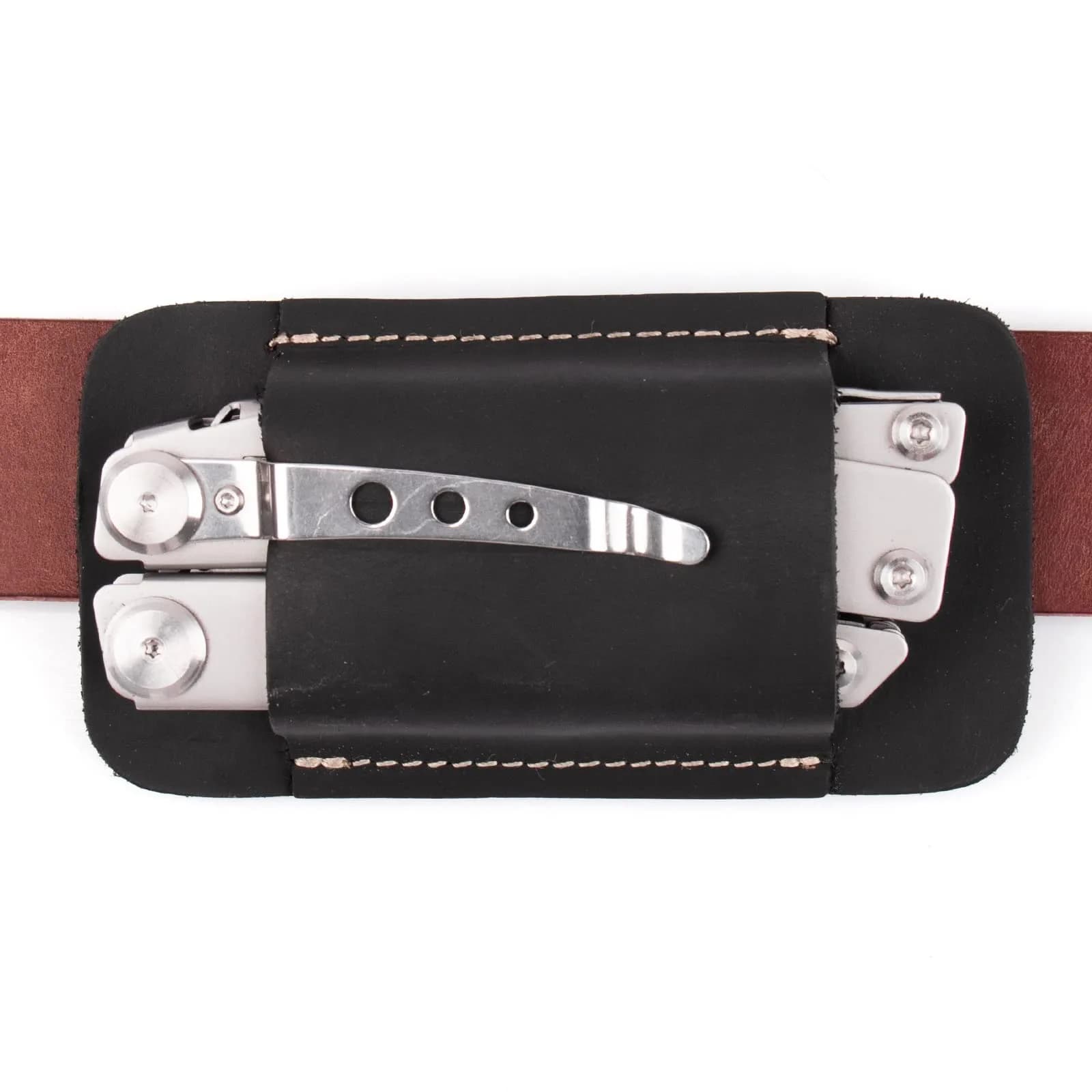 topstache Leather Sheath for Men | Handmade Multitool Holster, Horizontal Carry, Size M, Black — Black 01