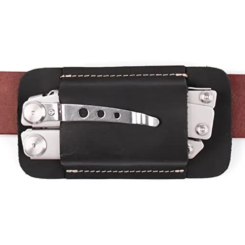 topstache Leather Sheath for Men | Handmade Multitool Holster, Horizontal Carry, Size M, Black - main product image