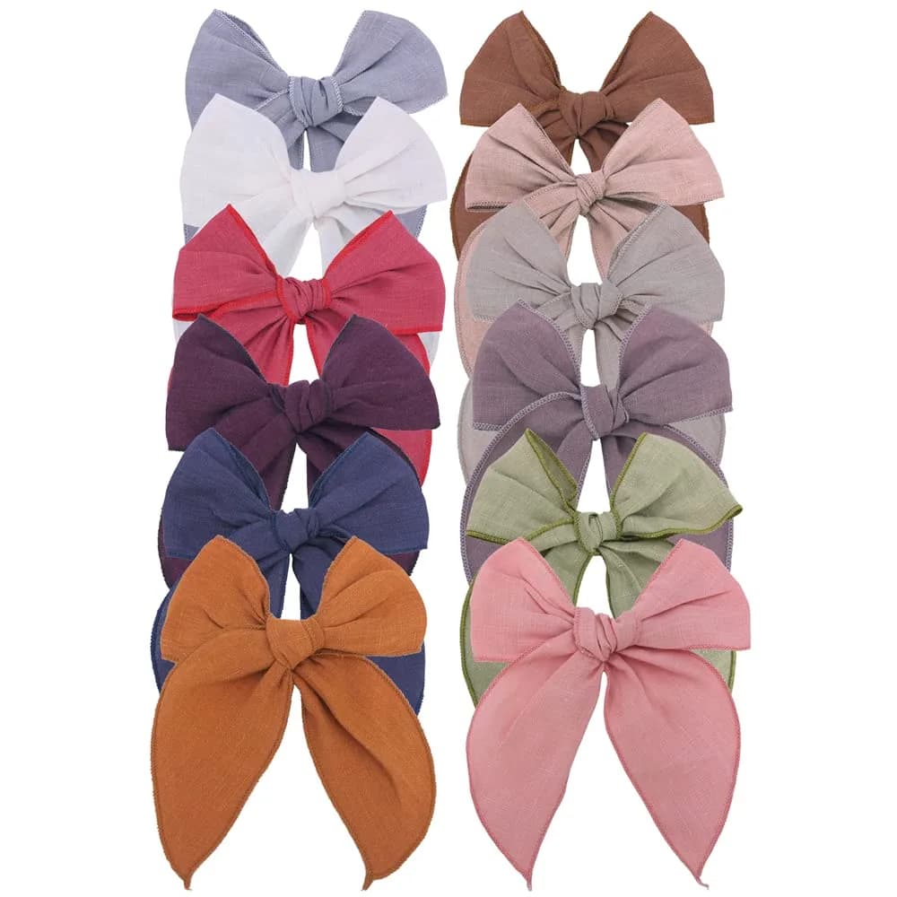 Sugarmelon Linen Fable Bow Hair Clips for Girls & Women | Handmade Organic Linen, 12 Colors, 4.5" Wide, All Ages