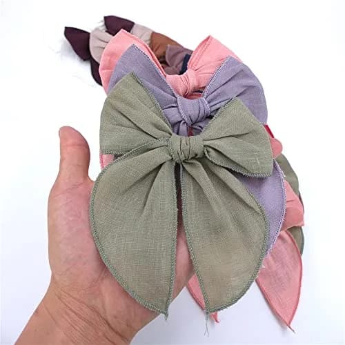 Sugarmelon Linen Fable Bow Hair Clips for Girls & Women | Handmade Organic Linen, 12 Colors, 4.5" Wide, All Ages thumbnail 3