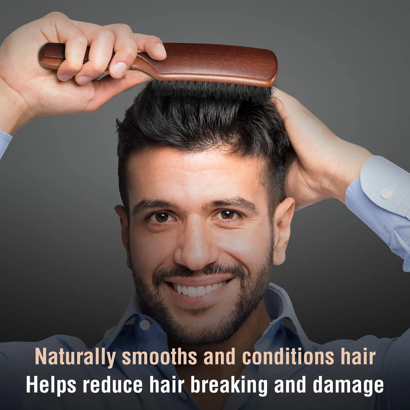 O BRUSHZOO Boar Bristle Hair Brush for Men Thin Fine Normal Hair | Adds Shine, Improves Texture, Reduces Frizz - view 4