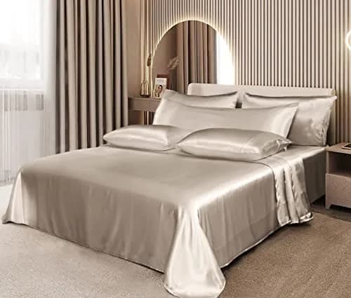 Homiest Taupe Queen Satin Sheet Set 7-Piece Deep Pocket | Silky, Wrinkle-Resistant, 100% Polyester thumbnail 9