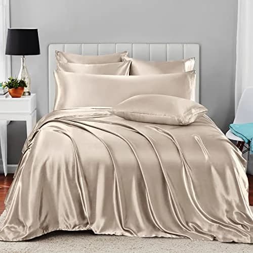 Homiest Taupe Queen Satin Sheet Set 7-Piece Deep Pocket | Silky, Wrinkle-Resistant, 100% Polyester thumbnail 2