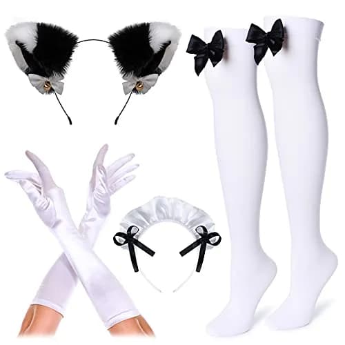 Irtysh Women Sweet Kawaii Costume Dress Anime French Maid Cosplay Furry Cat Ear Gloves Socks Set(Black XL) | Cute Lolita Maid Outfit thumbnail 5
