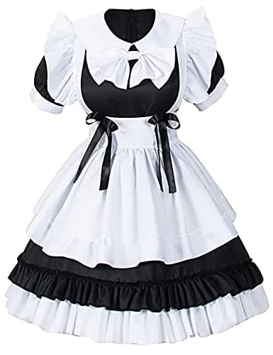 Irtysh Women Sweet Kawaii Costume Dress Anime French Maid Cosplay Furry Cat Ear Gloves Socks Set(Black XL) | Cute Lolita Maid Outfit thumbnail 2