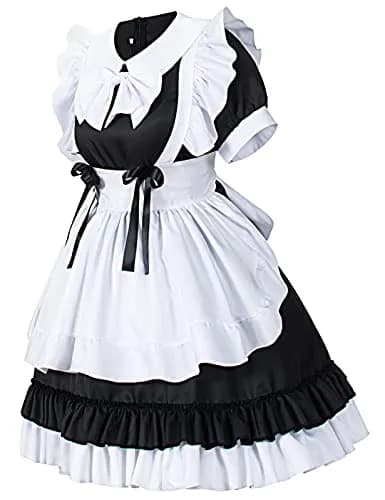 Irtysh Women Sweet Kawaii Costume Dress Anime French Maid Cosplay Furry Cat Ear Gloves Socks Set(Black XL) | Cute Lolita Maid Outfit thumbnail 3