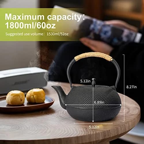suyika Japanese Cast Iron Tetsubin Tea Kettle 1800 ml | Traditional Design & Even Heat Distribution thumbnail 6