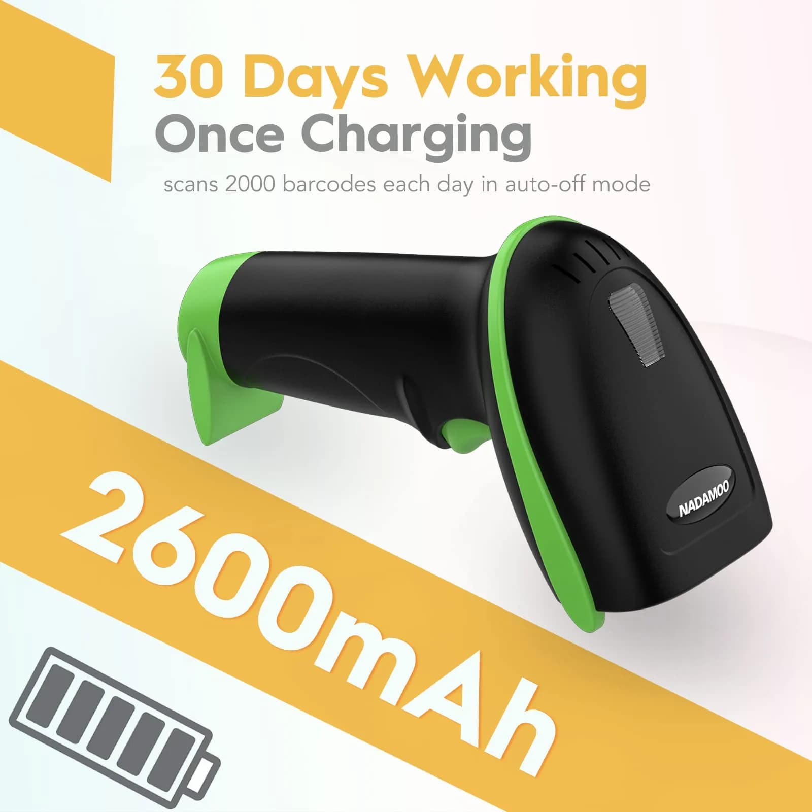 NADAMOO Wireless Barcode Scanner 328ft Transmission Distance, 1D Laser Automatic Barcode Reader with USB Receiver (Green, 1-Pack) - view 5