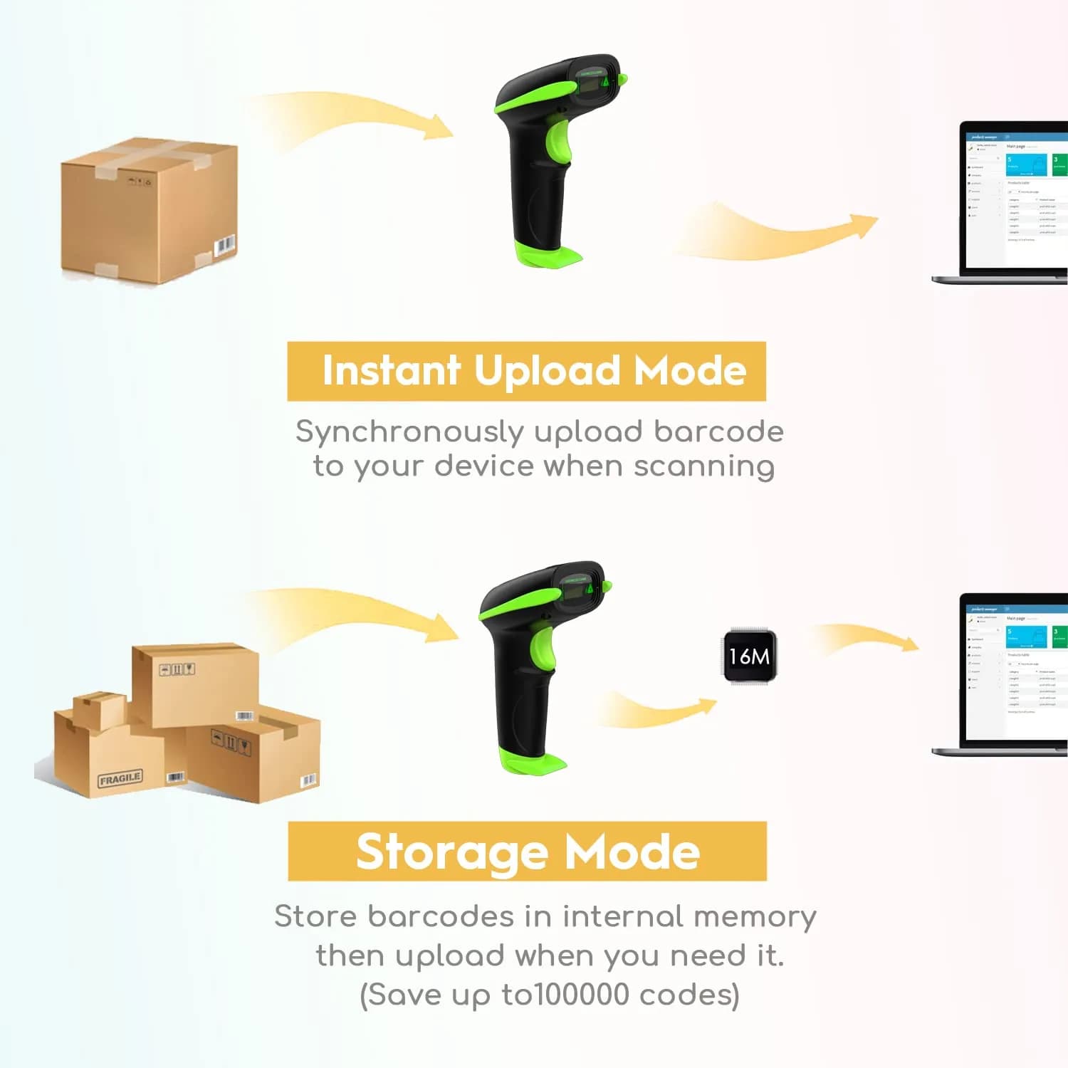 NADAMOO Wireless Barcode Scanner 328ft Transmission Distance, 1D Laser Automatic Barcode Reader with USB Receiver (Green, 1-Pack) - view 7