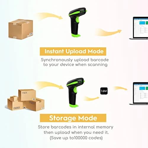NADAMOO Wireless Barcode Scanner 328ft Transmission Distance, 1D Laser Automatic Barcode Reader with USB Receiver (Green, 1-Pack) thumbnail 7